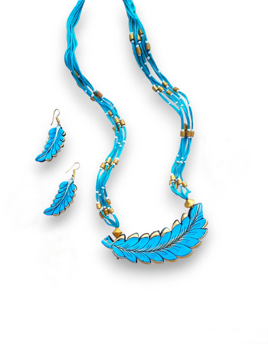 Feather Finesse- Intricate Handcrafted Terracotta Jewellery Set