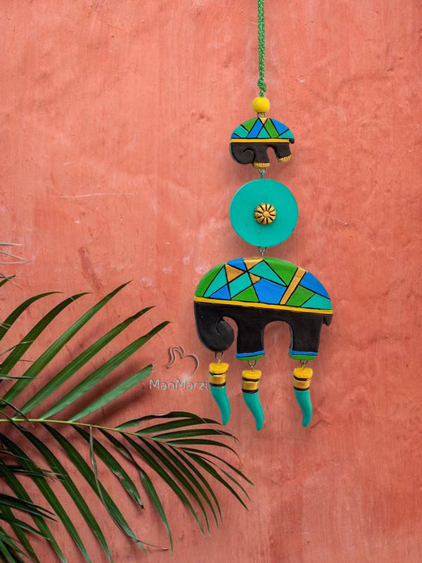 Handcrafted Vibrant Jaipuri Elephant Terracotta Wall Hanging