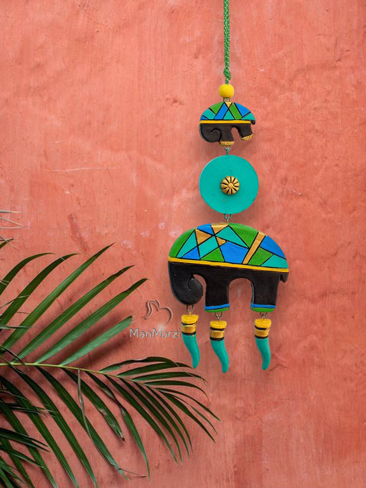 Handcrafted Vibrant Jaipuri Elephant Terracotta Wall Hanging