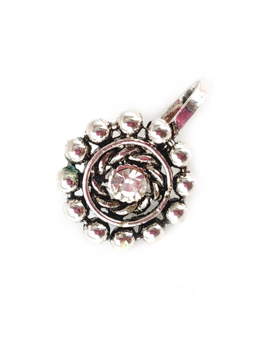 Silver Oxidised Clip On  Nose Pin