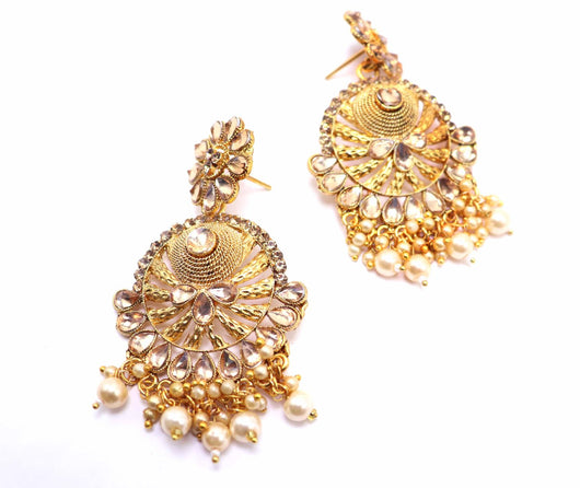 Gold Toned Pearl Earrings and Maang Tika Set for Women - ManMarzi
