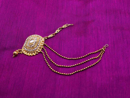 Gold Plated & Studded One Sided Mathapatti - ManMarzi