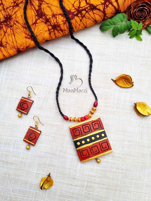 Rustic Beauty- Square Earthy Terracotta Jewellery