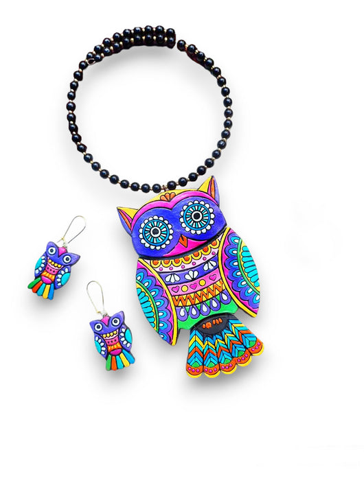 Midnight Magic - Unique Handmade Owl Terracotta Jewellery Set - Manmarzi