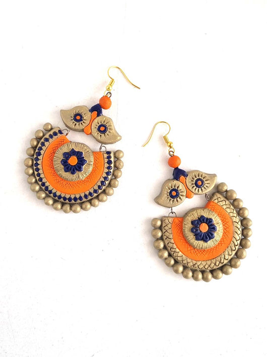 Classic Handcrafted Crescent Terracotta Earrings for Women