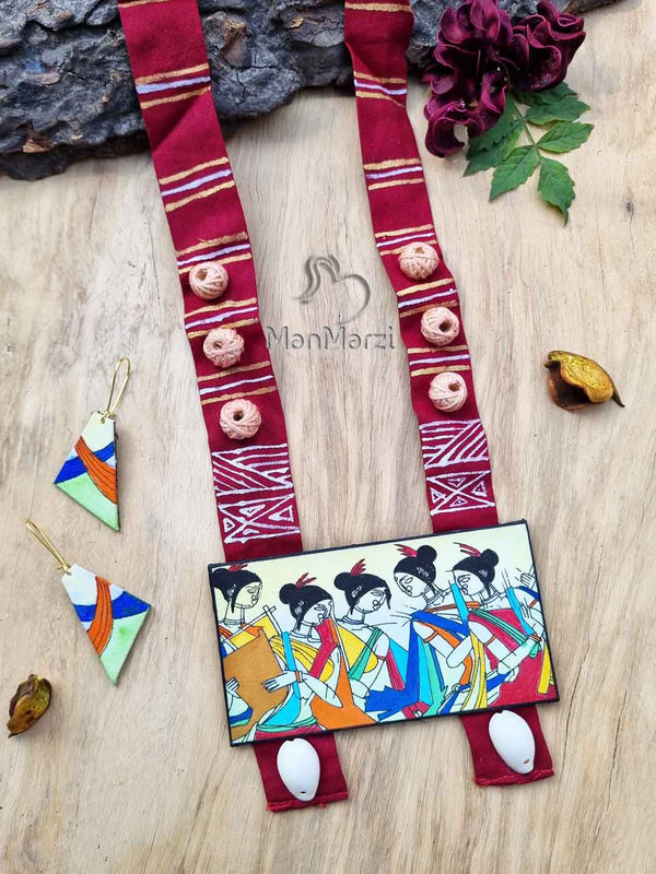 Exclusive Artistic Hand-Painted Fabric  Jewellery Set