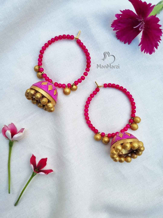 Beautifully Crafted Hoop Earrings With Terracotta Jhumka For Women