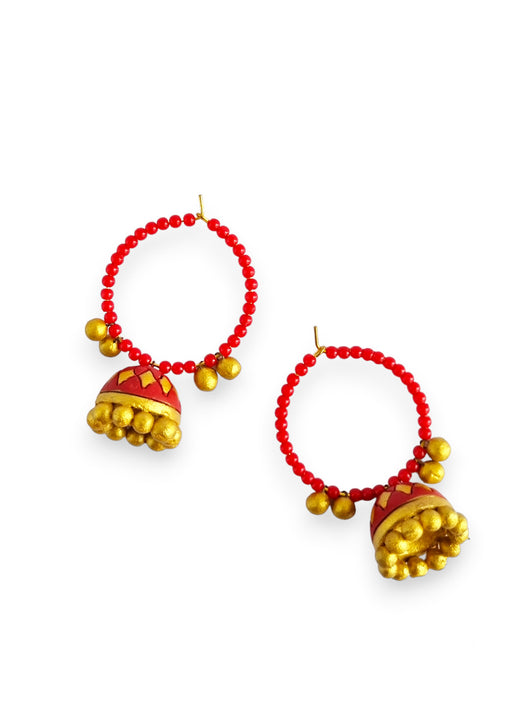 Beautifully Crafted Hoop Earrings With Terracotta Jhumka For Women