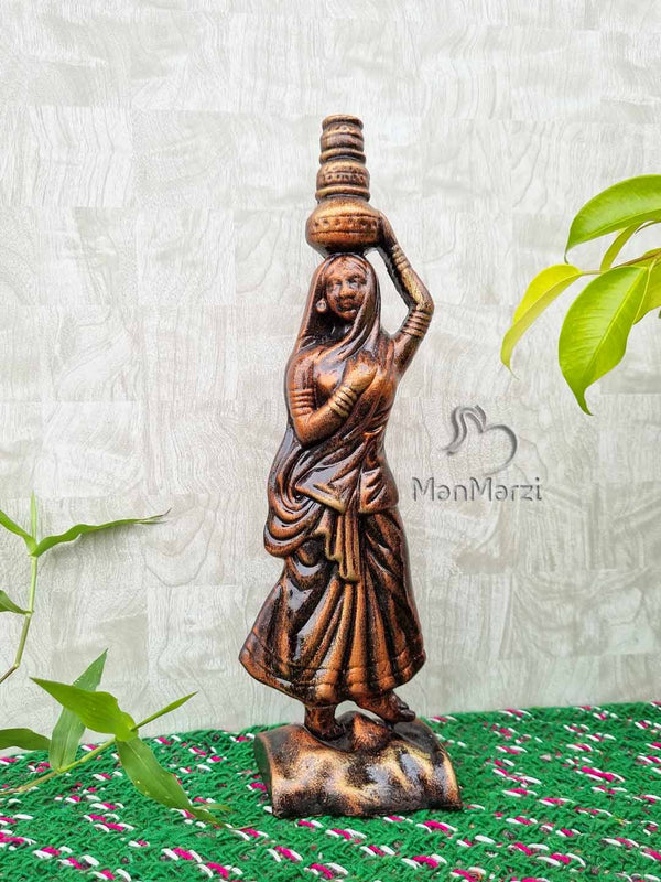 Handcrafted Lady Figurine Clay Showpiece for Home Decor from manmarzi