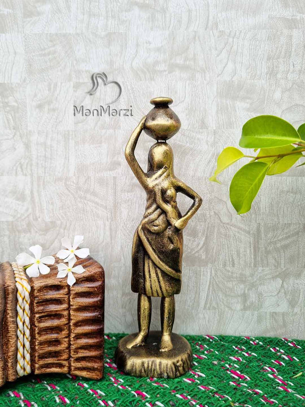 Hand Sculpted village Lady with baby  Clay Statue for Table Decor from Manmazi