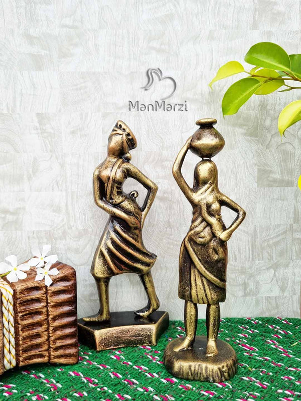 Dual Delight- Set of 2 Handmade Abstract Tribal Figurine Showpiece For Table Decor