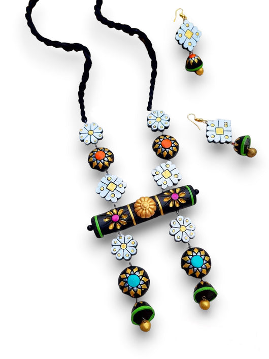 Exclusive Handcrafted Designer Floral Terracotta  Jewellery Set from manmarzi