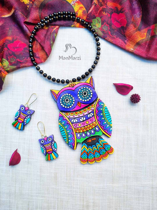 Midnight Magic- Unique Handmade Owl Terracotta Jewellery Set