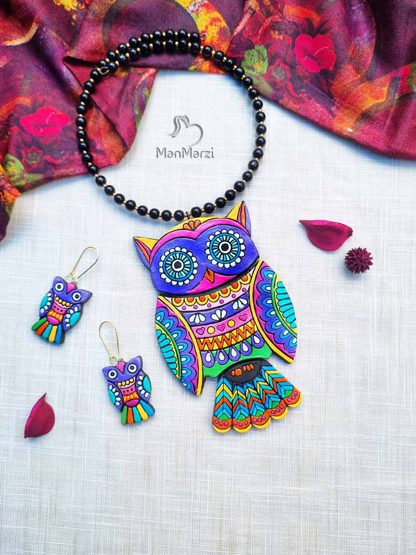 Midnight Magic- Unique Handmade Owl Terracotta Jewellery Set
