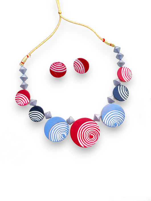 Crafted Whirls- Handmade Terracotta Jewelry Set of Rounds with Intricate Spirals