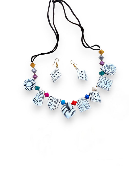 Geometric Wonders- Handcrafted Terracotta Jewellery Set with Intricate Patterns