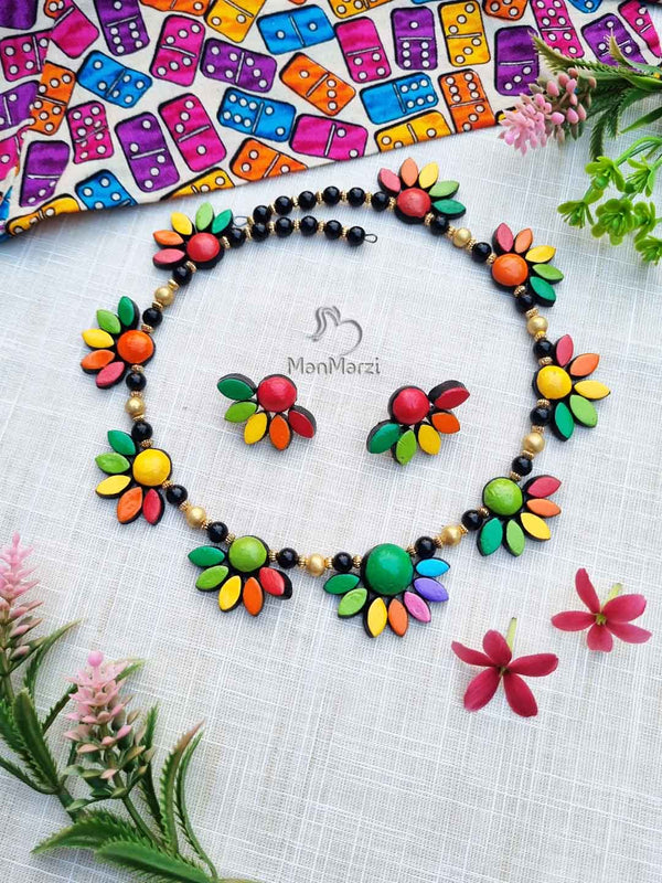 Floral Charms- Handmade Multicolour Terracotta Jewelry Set for Every Occasion