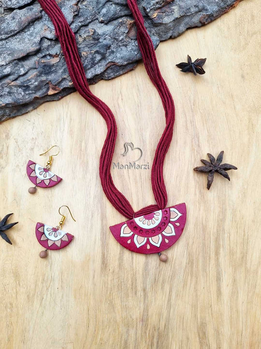 Crescent Moon Blooms- Handcrafted Terracotta Jewelry Set with Floral Charm