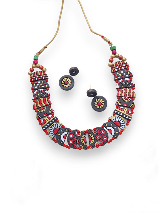 Artistic Multicoloured Handmade Terracotta Jewellery Set