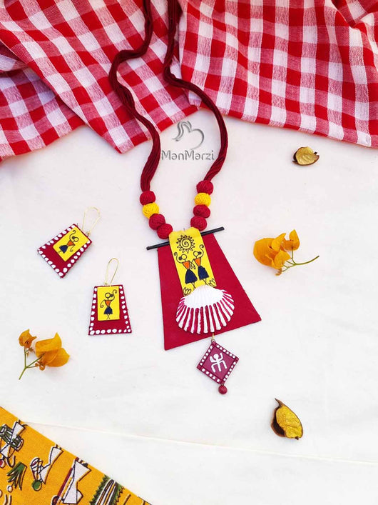 Traditional Hand Painted Warli Fabric Jewellery Set | Manmarzi.com