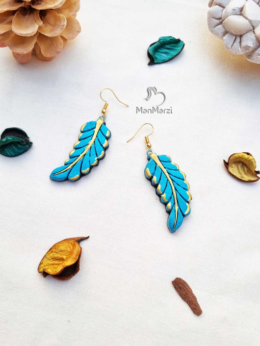 Artisanal Feather Crafted Terracotta Earrings with a Boho Touch
