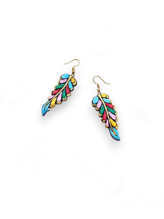 Artisanal Feather Crafted Terracotta Earrings with a Boho Touch