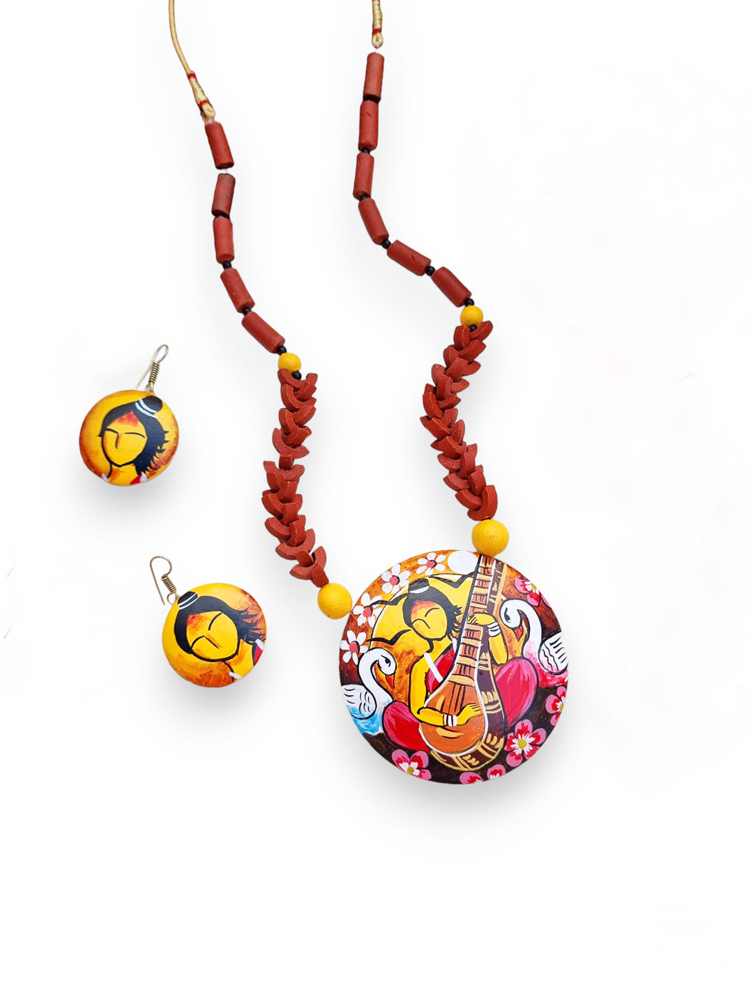 Spiritual Symphonies- Hand-Painted Maa Saraswati Devi Terracotta