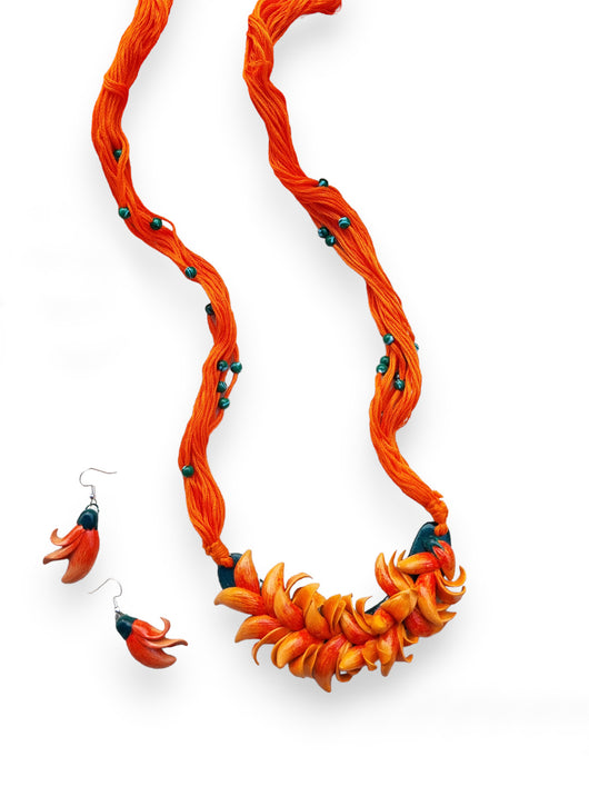 Floral Flames : Handmade Palash Bunch Polymer Clay Jewellery Set 