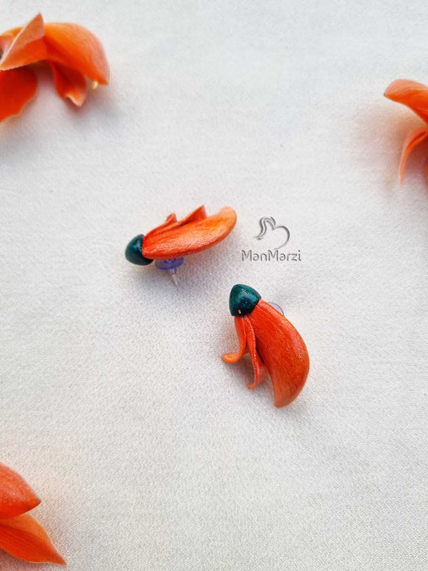 Celestial Charm-  Handmade Raktapushpa Polymer Clay Stud Earrings for Vibrant Style