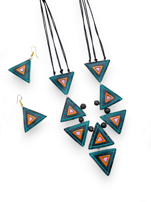 Unique Statement Piece: Emerald Ember Terracotta Jewelry Set | Manmarzi