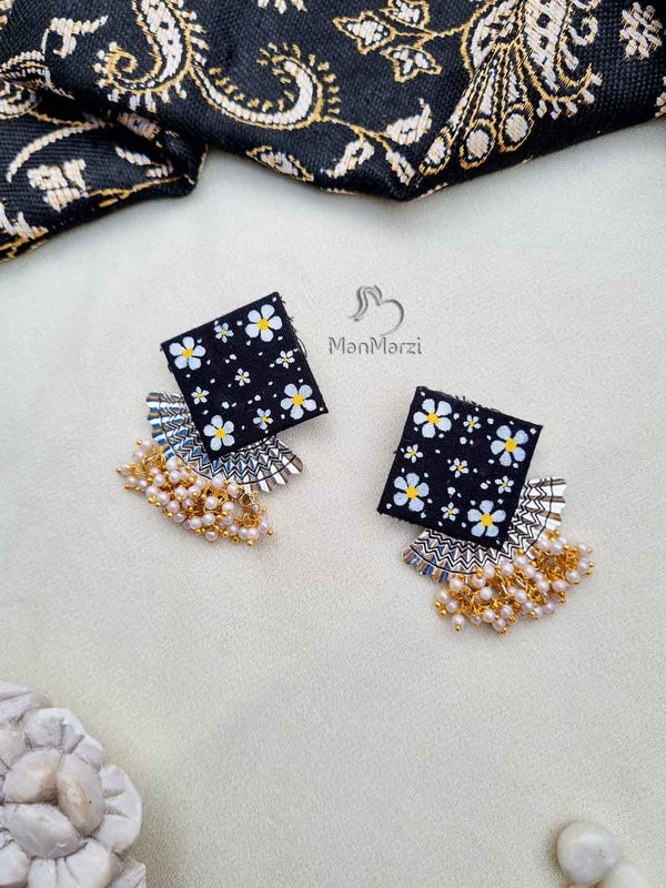 Daisy Dreams- Hand-painted Floral Fabric Earrings