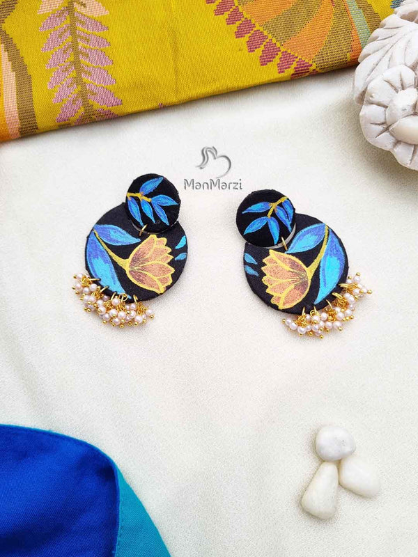 Floral Majesty- Hand-painted Floral Fabric Earrings