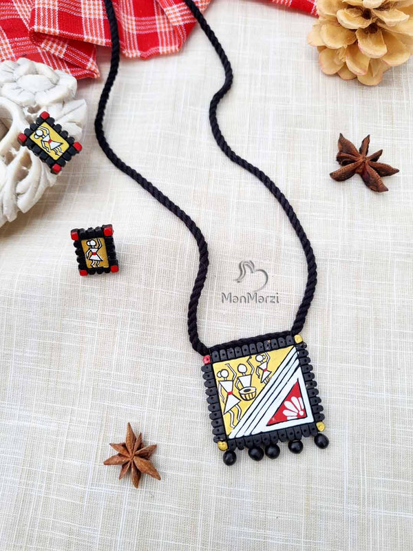 Tribal Artistry- Hand-painted Warli Terracotta  Jewellery Set