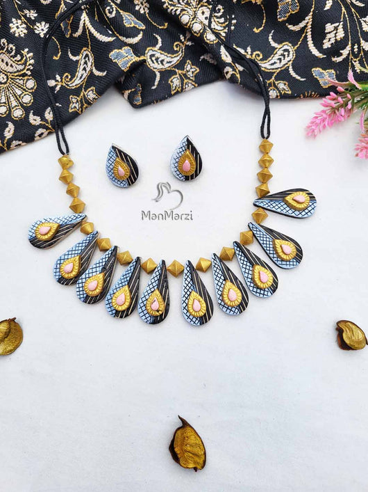 Glam Dewdrops: Handcrafted Artisanal Terracotta Jewelry Set