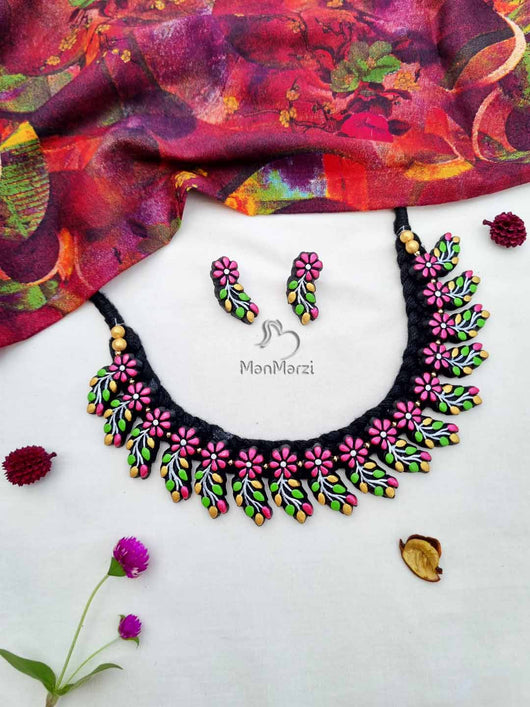 Petal Paradise: Colorful Terracotta Jewelry Set | Manmarzi