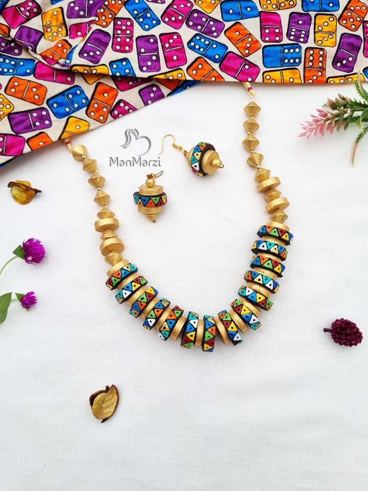 Wheels of Spectrum : Multi-Colored Terracotta Jewellery Set | Manmarzi