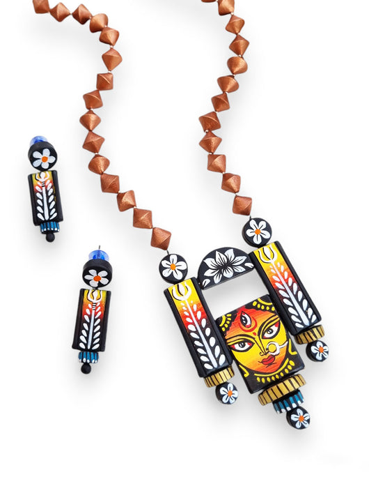 Maa Katyayani Hand-painted Terracotta Jewellery Set |  ManMarzi