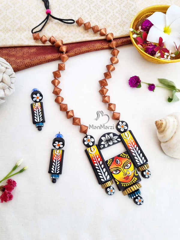 Maa Katyayani Hand-painted Terracotta Jewellery Set |  ManMarzi