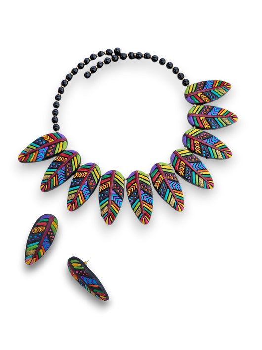 Leafy Terracotta Jewelry Set: Bold Colors | manmarzi.com