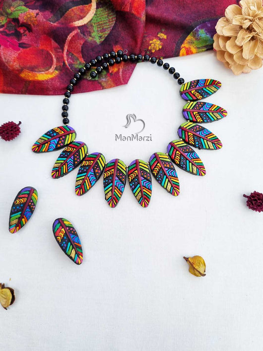 Leafy Terracotta Jewelry Set: Bold Colors | manmarzi.com