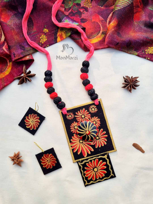 Floral Flourish- Hand-painted Floral Fabric Jewelry Set from Manmarzi