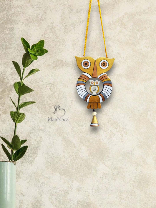 Mystical Wisdom- Handcrafted Owl Terracotta Wall Hanging for Home Decor