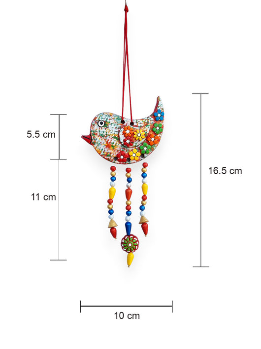 Handcrafted Multicolour Terracotta Songbird Wall Hanging with Floral Detailing