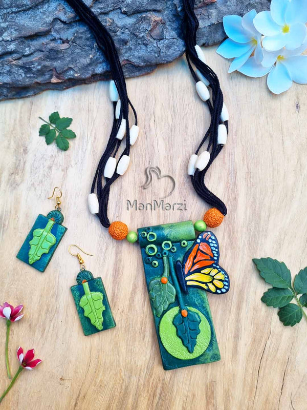 Exclusive Butterfly in Wonderland Handcrafted Terracotta  Jewellery Set from ManMarzi