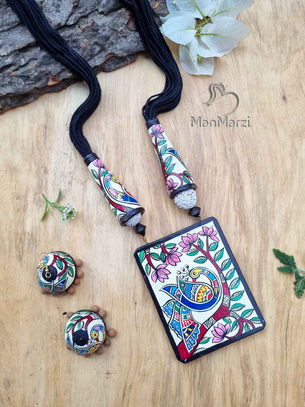 ManMarzi Hand-painted Majestic Peacock  Blooms Terracotta  Jewellery Set