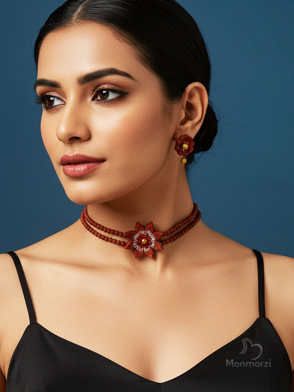 Gul- Handmade Floral Terracotta Choker With Earstud | Manmarzi