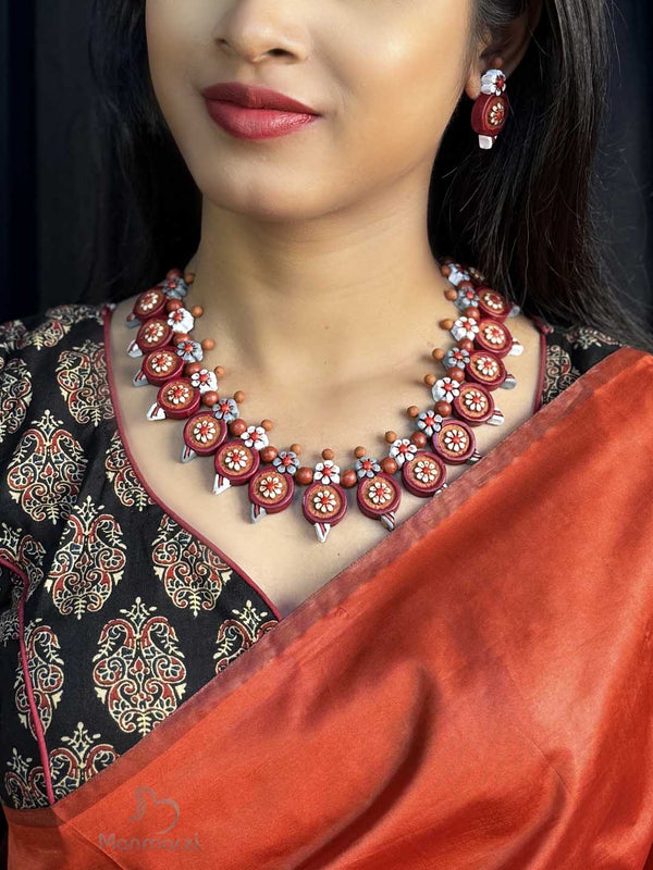 Gulbahar- Handmade Terracotta Jewellery  with Flower Motif | Manmarzi