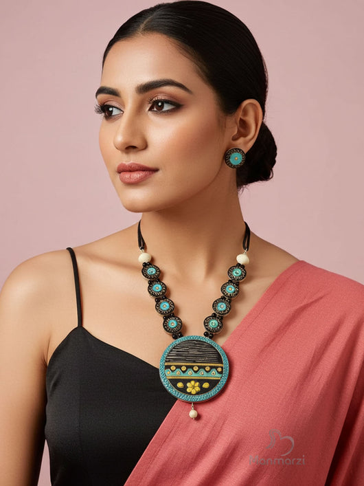 Lajwanti- Handcrafted Blue & Black Terracotta Jewellery Set | Manmarzi