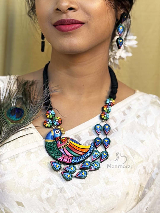 Manmohini- Handcrafted Majestic Peacock Terracotta Jewellery Set