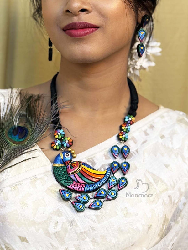 Manmohini- Handcrafted Majestic Peacock Terracotta Jewellery Set